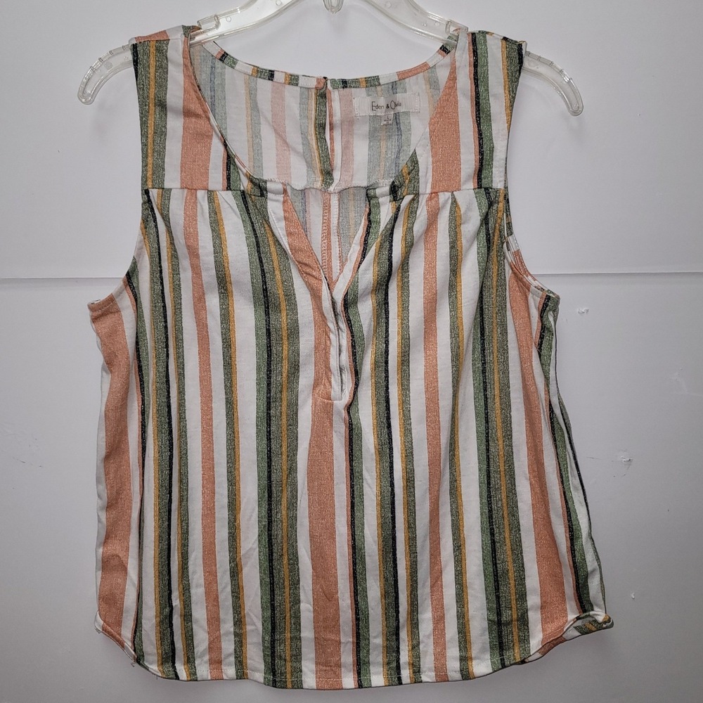 Eden & Olivia Striped Sleeveless Top Womens Large Button Back Boho Beachy Summer